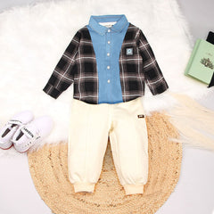 Boys Black Checked Shirt & Trousers Set