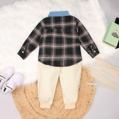 Boys Black Checked Shirt & Trousers Set