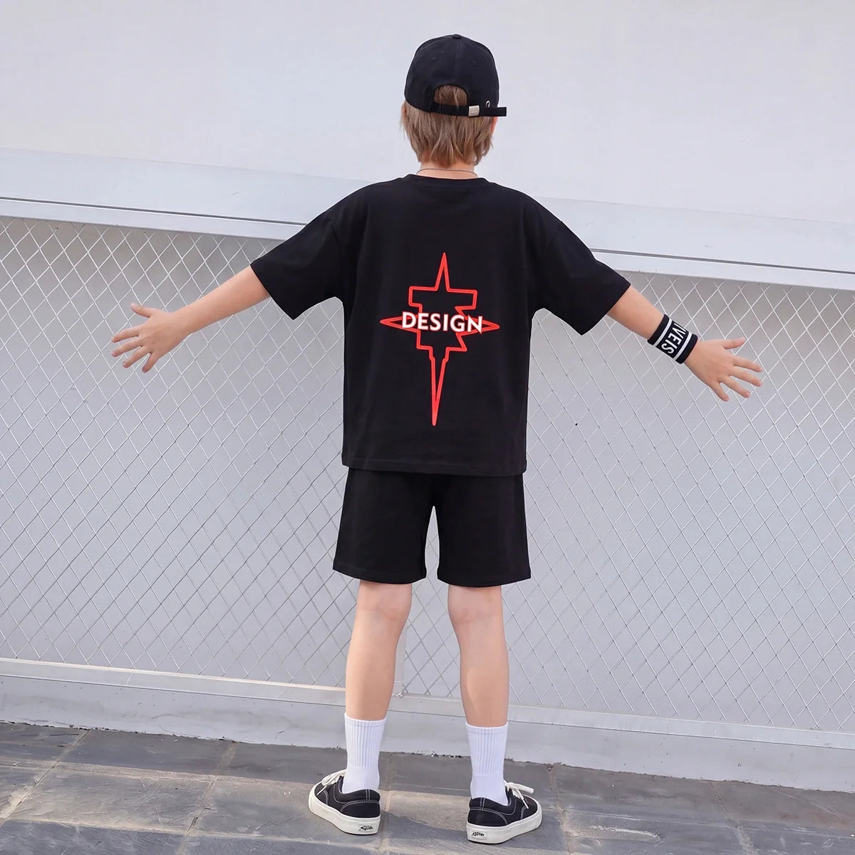 Boys Black Graphic Short Sleeve T-Shirt With Shorts Sets
