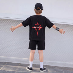 Boys Black Graphic Short Sleeve T-Shirt With Shorts Sets