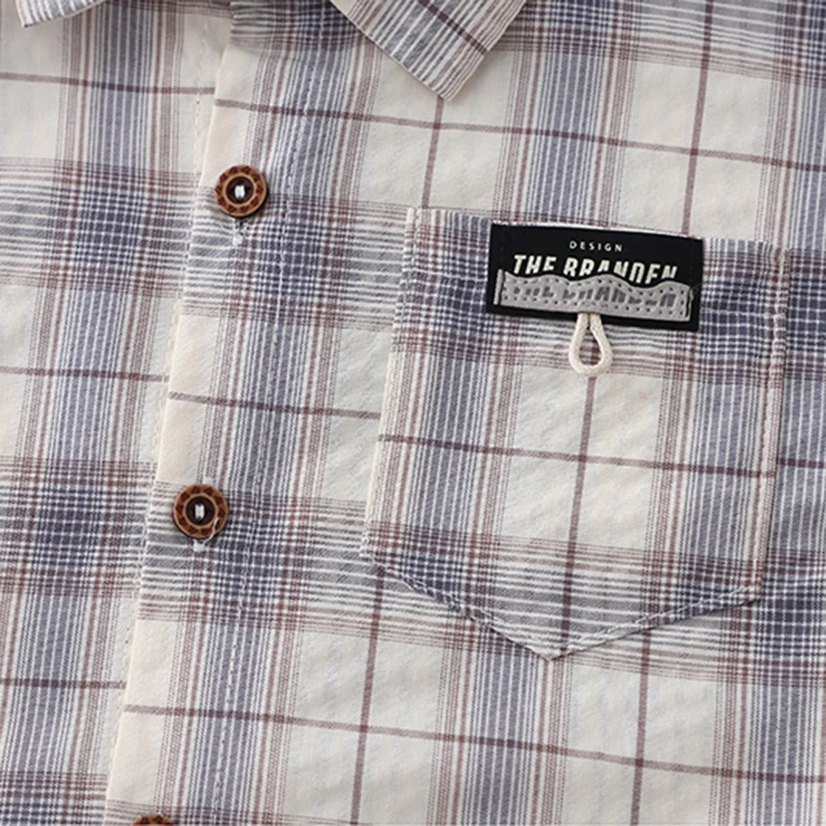 Boys Beige Checked Shirt With Printed T-Shirt & Denim Shorts Set