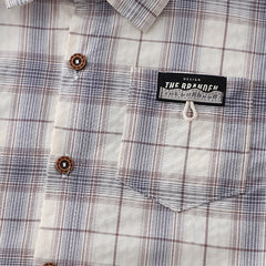Boys Beige Checked Shirt With Printed T-Shirt & Denim Shorts Set