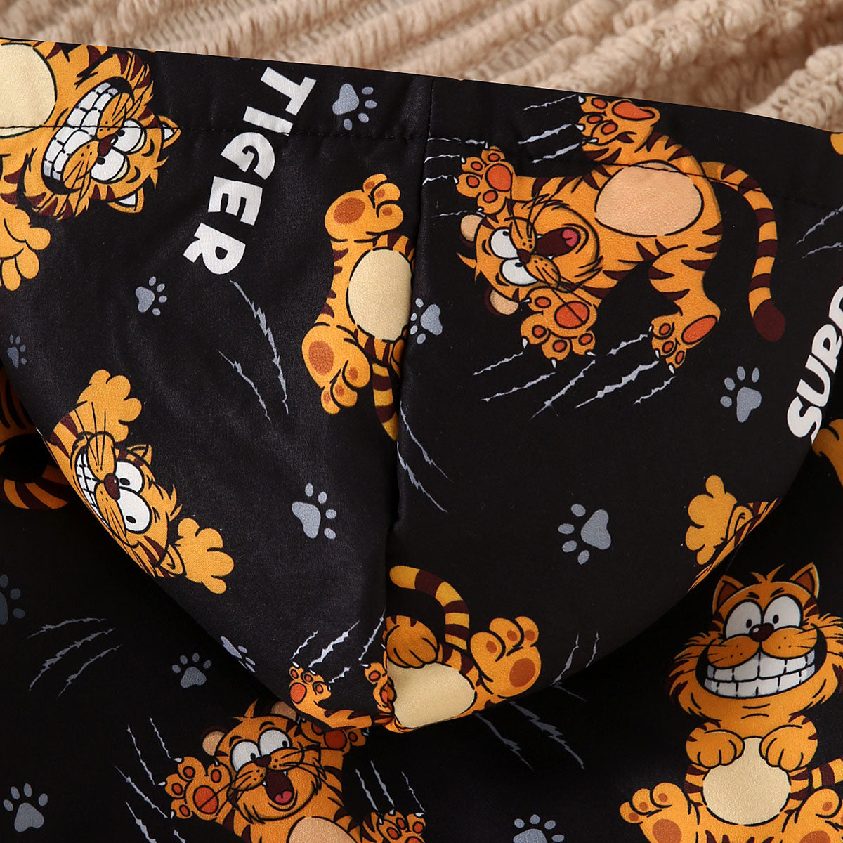Boys Black Animal Print Hooded Jackets
