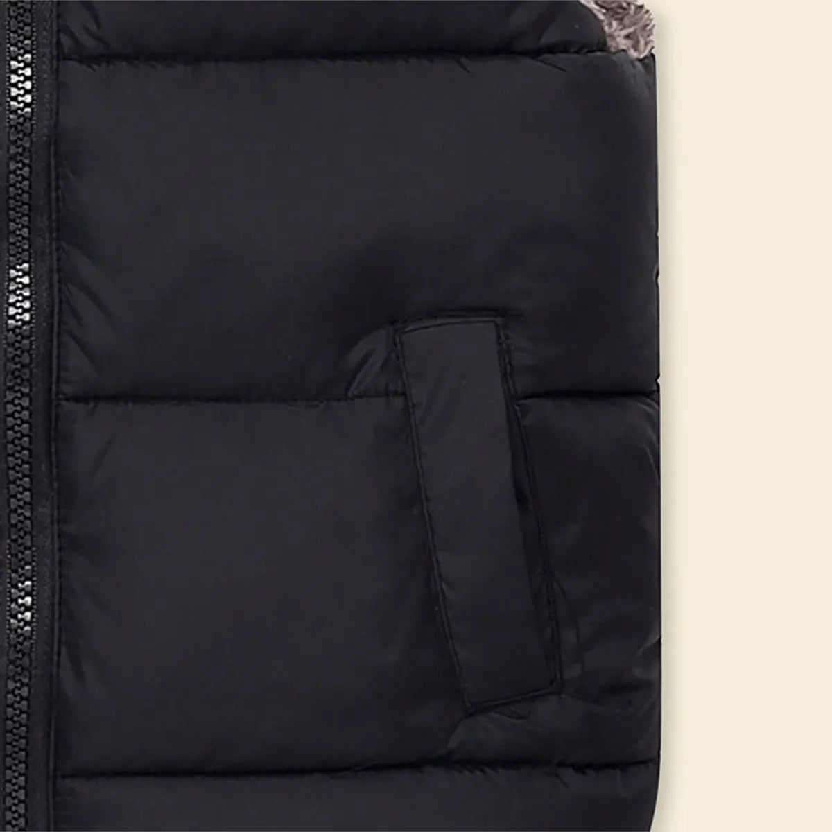 Boys Black Sleeveless Hooded Puffer Vest With Faux-fur Trim