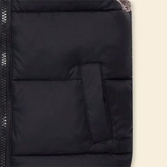 Boys Black Sleeveless Hooded Puffer Vest With Faux-fur Trim