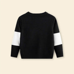 Boys Black Sweater With Self-Design Lightning Patterns