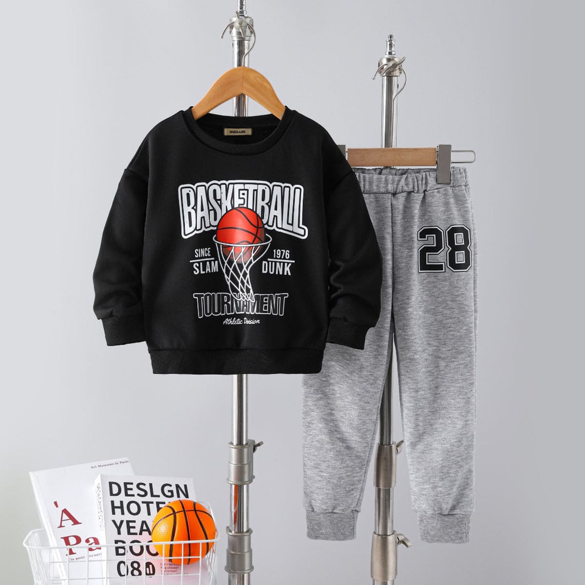 Boys Black Full Sleeves Sweatshirt with Trouser Set
