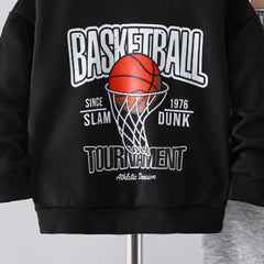 Boys Black Full Sleeves Sweatshirt with Trouser Set