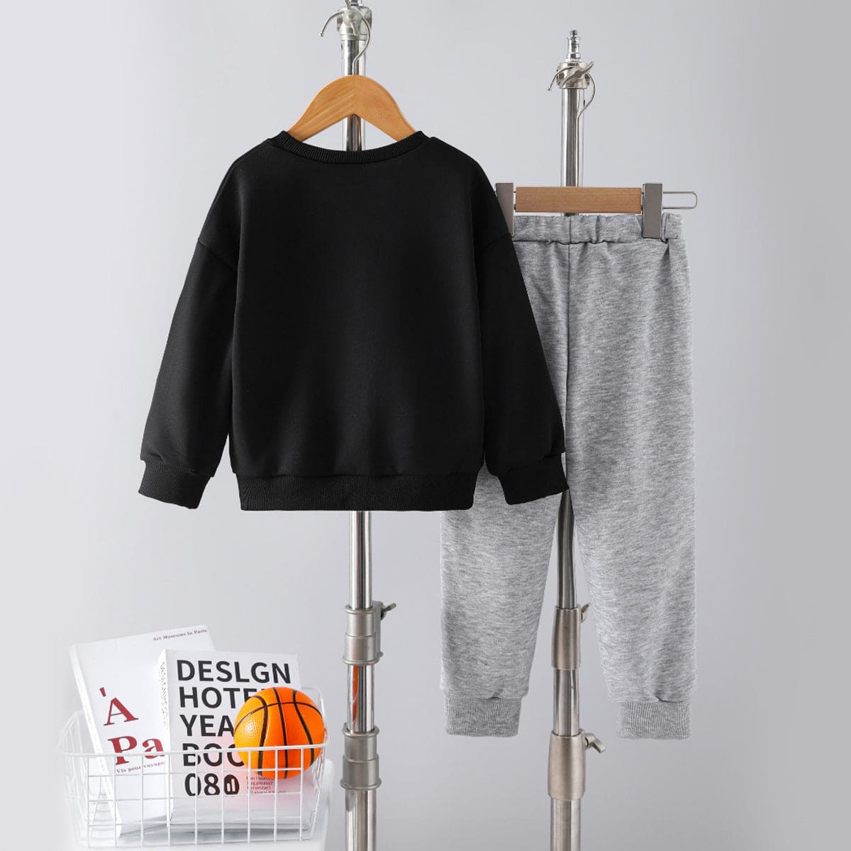 Boys Black Full Sleeves Sweatshirt with Trouser Set