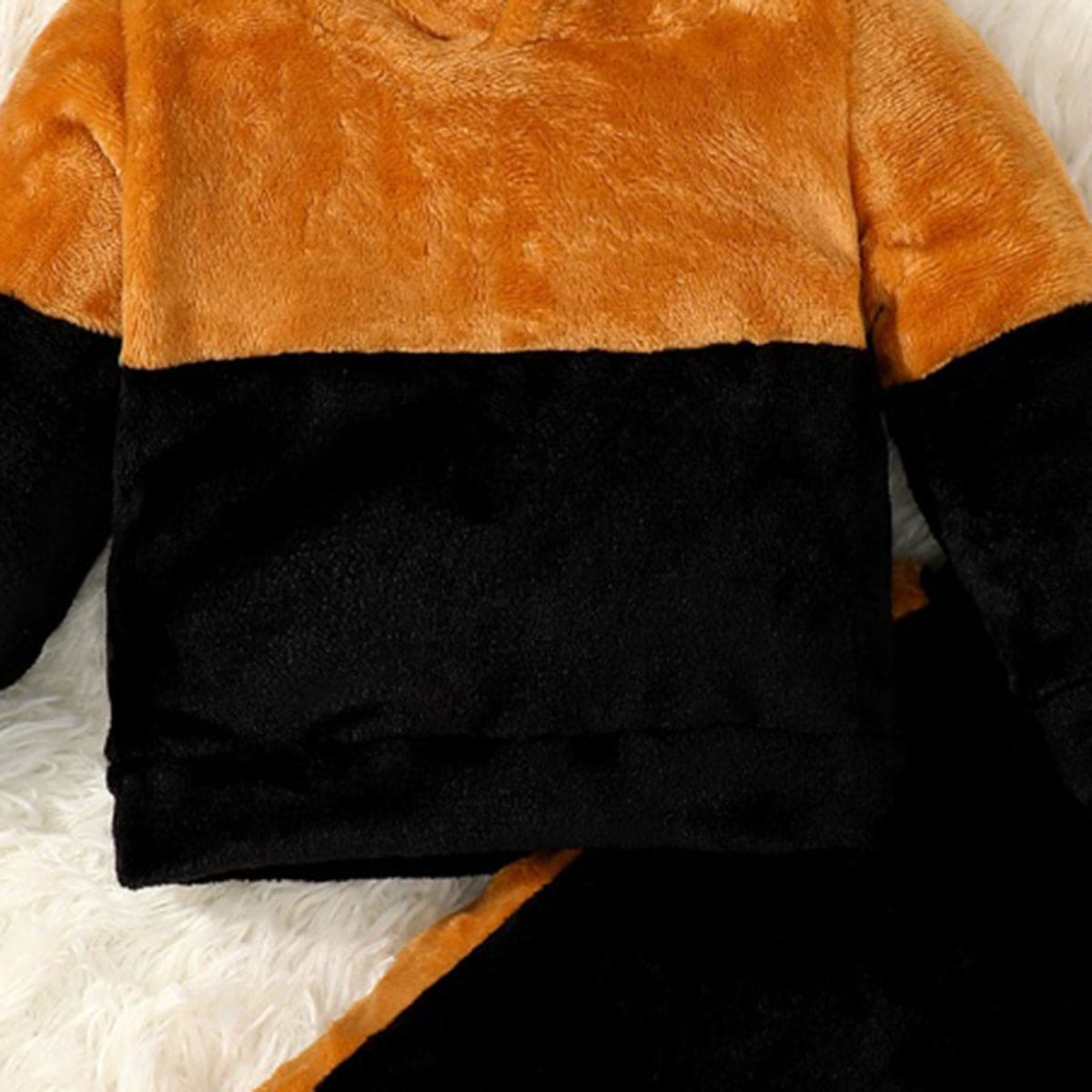 Boys Black Velveteen Hooded Sweatshirt with Trackpants Set