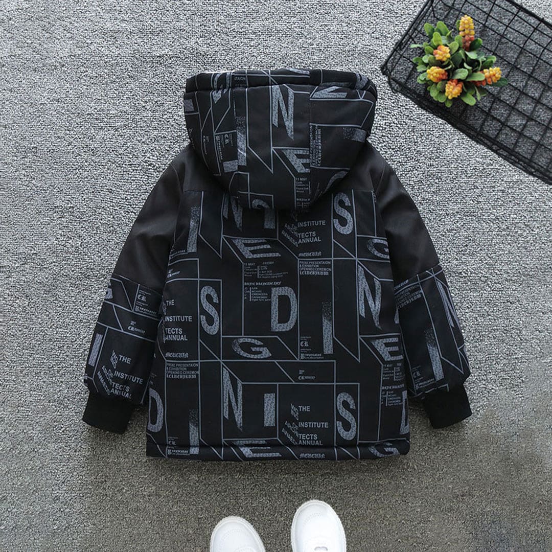 Boys Black Hooded Full Sleeves Fleece Lined Jacket