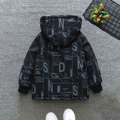 Boys Black Hooded Full Sleeves Fleece Lined Jacket