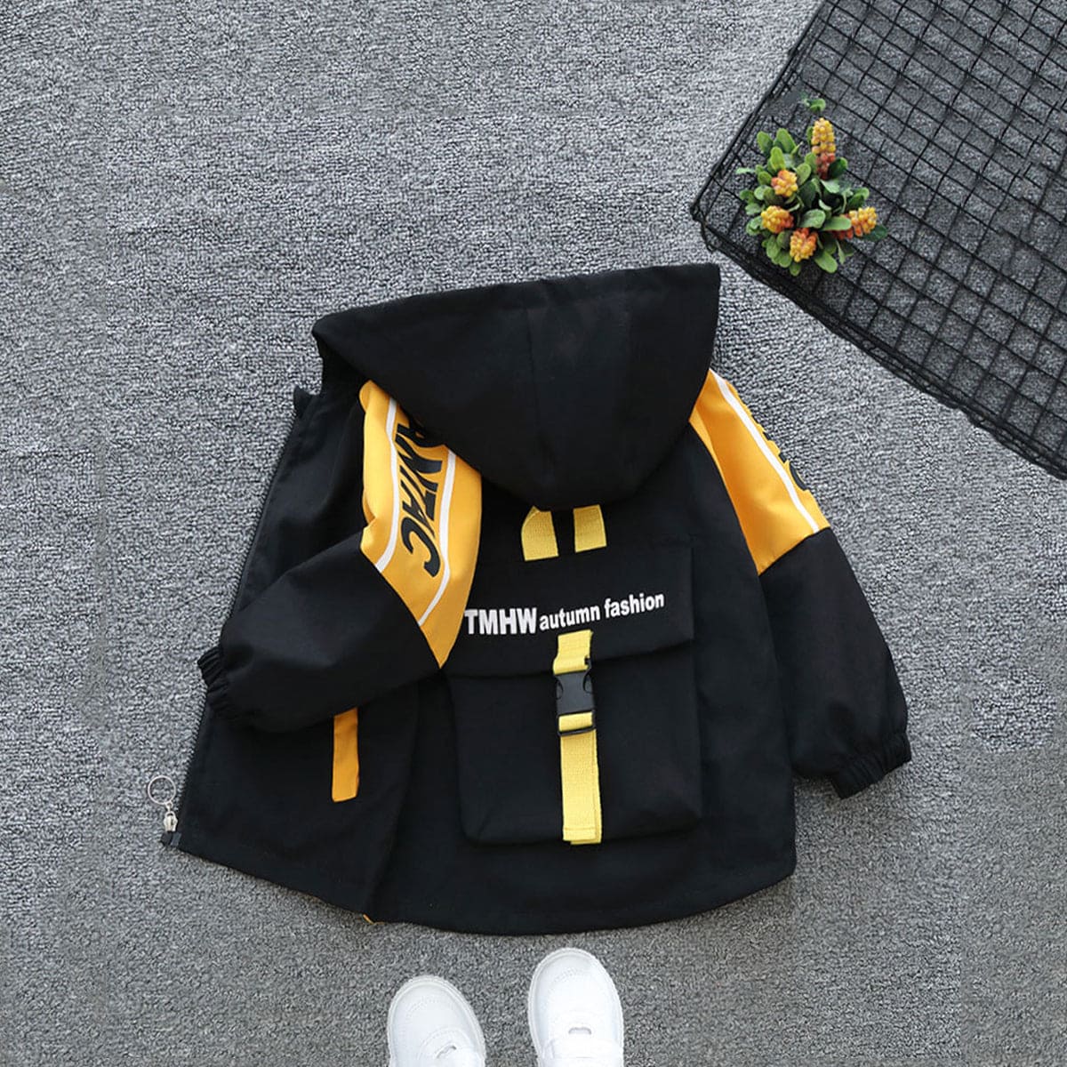 Boys Black Long Sleeve Hooded Printed Jacket