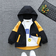 Boys Black Long Sleeve Hooded Printed Jacket