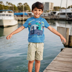 Boys Blue Dinosaur Graphic Short Sleeve T-Shirt