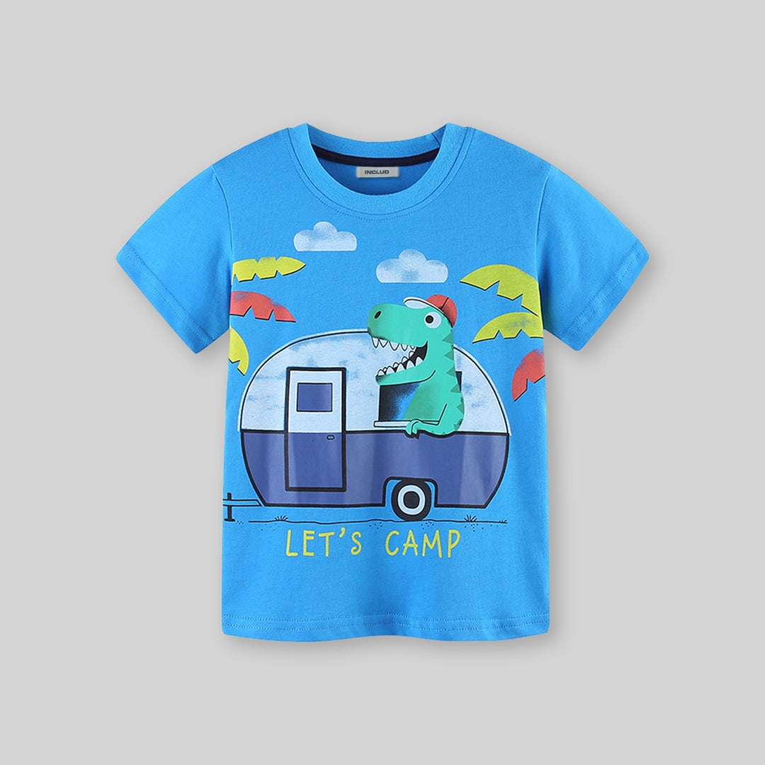 Boys Blue Dinosaur Graphic Short Sleeve T-Shirt