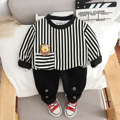 Boys Black Striped Sweatshirt With Trouser Set