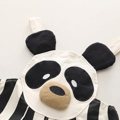 Boys Black Striped Panda Applique Sweatshirt & Dungaree Set