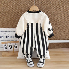 Boys Black Striped Panda Applique Sweatshirt & Dungaree Set