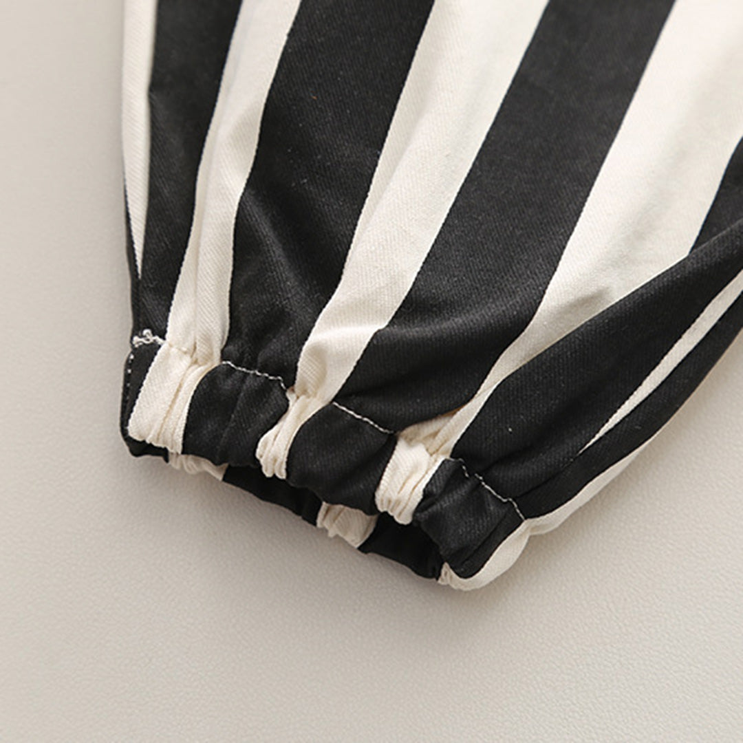 Boys Black Striped Panda Applique Sweatshirt & Dungaree Set
