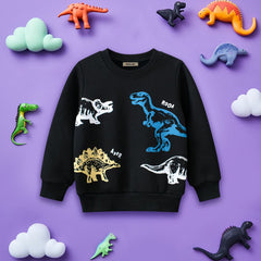 Boys Black Dinosaur Graphic Long Sleeves Sweatshirt