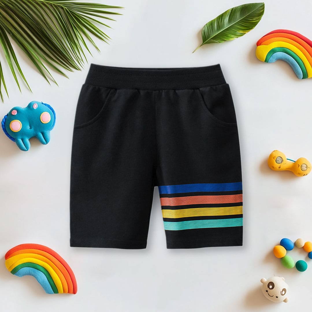 Boys Black Striped Elasticated Regular Shorts