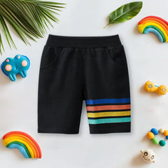 Boys Black Striped Elasticated Regular Shorts