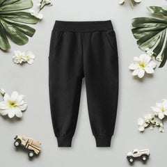 Boys Black Solid Elasticated Rib Trouser