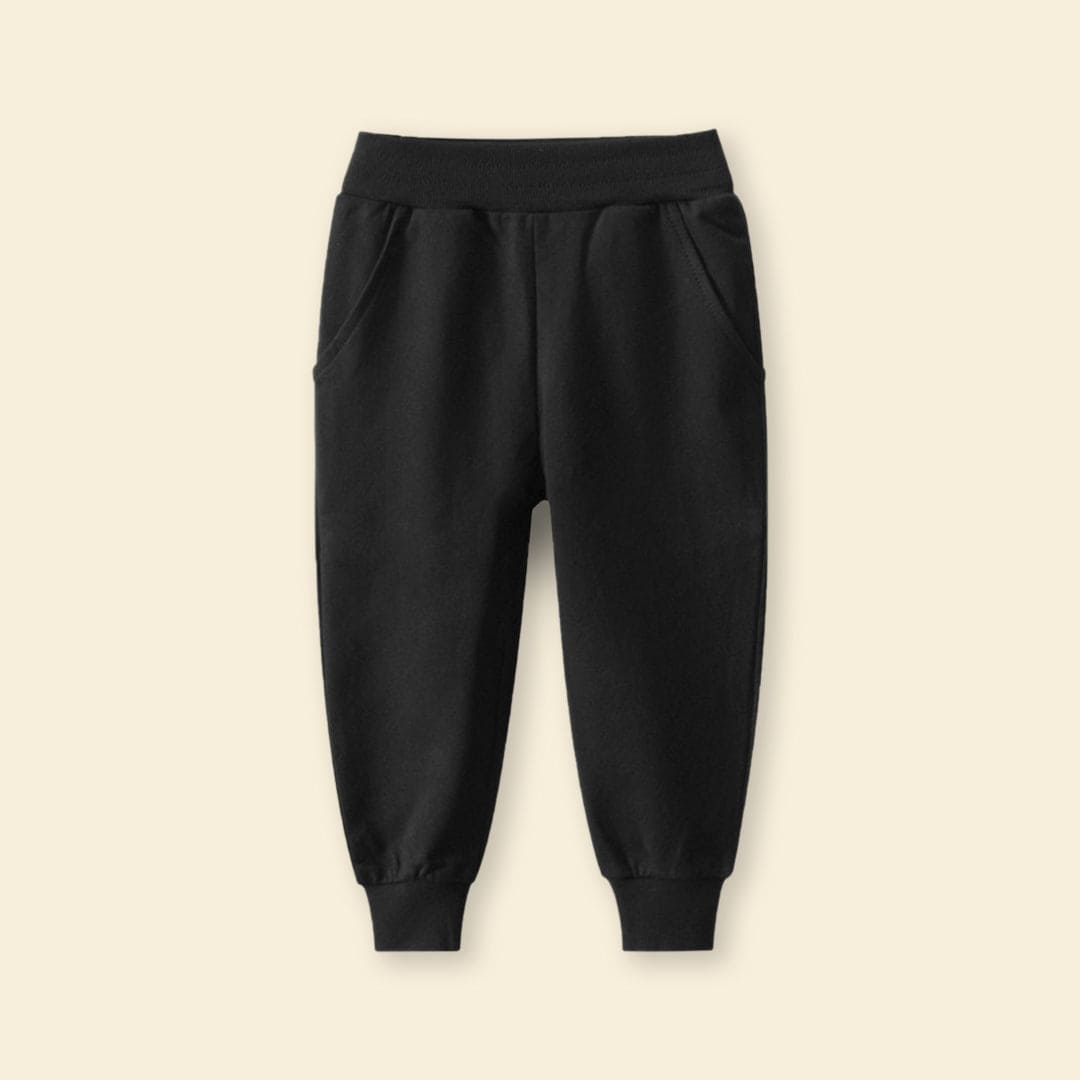 Boys Black Solid Elasticated Rib Trouser