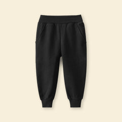 Boys Black Solid Elasticated Rib Trouser