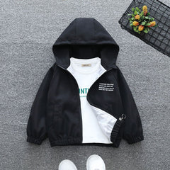 Boys Black Printed Front Open Jacket With Back Big Pockets