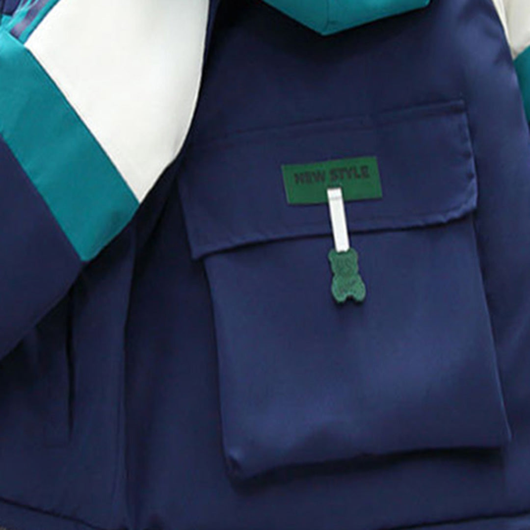 Boys Blue Color-blocked Back Pocket Fleece Lined Jacket