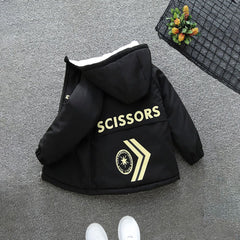 Boys Black Hooded Long Sleeves Fleece Lined Jacket