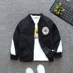 Boys Black Star Applique Front Open Color-blocked Trendy Jacket