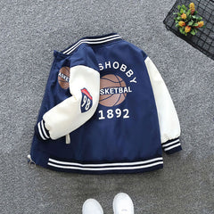 Boys Blue Basketball Print Front Open Trendy Sporty Jacket
