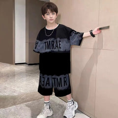 Boys Black Typographic Printed Oversized T-Shirt With Shorts Co-ord Sets