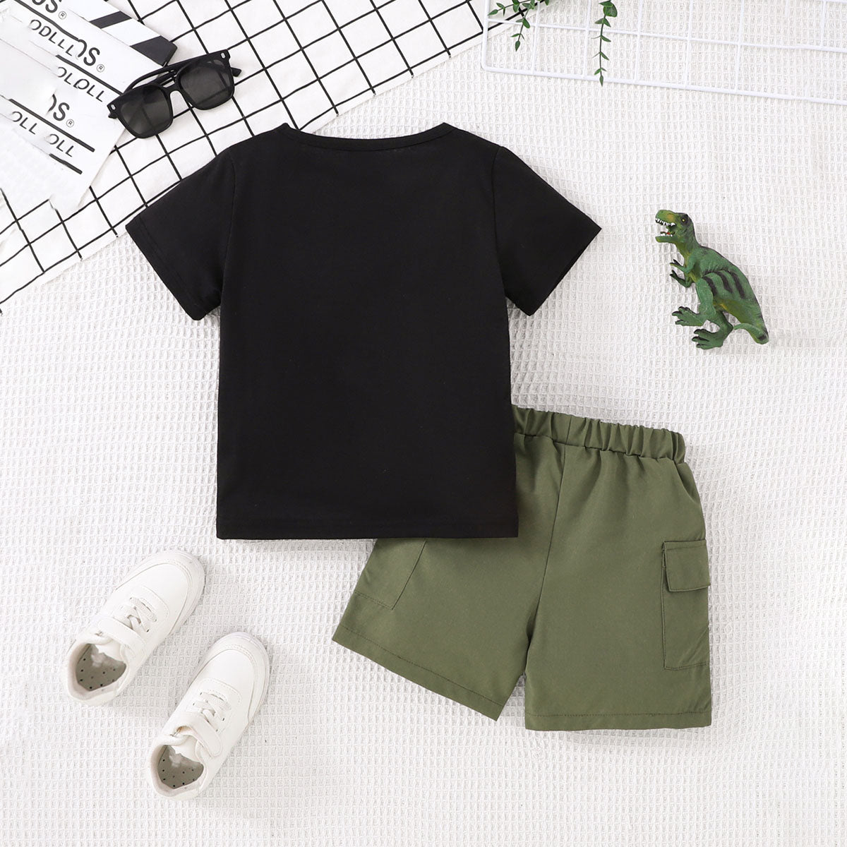 Boys Black Dinosaur Printed T-Shirt With Shorts Set