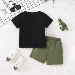 Boys Black Dinosaur Printed T-Shirt With Shorts Set