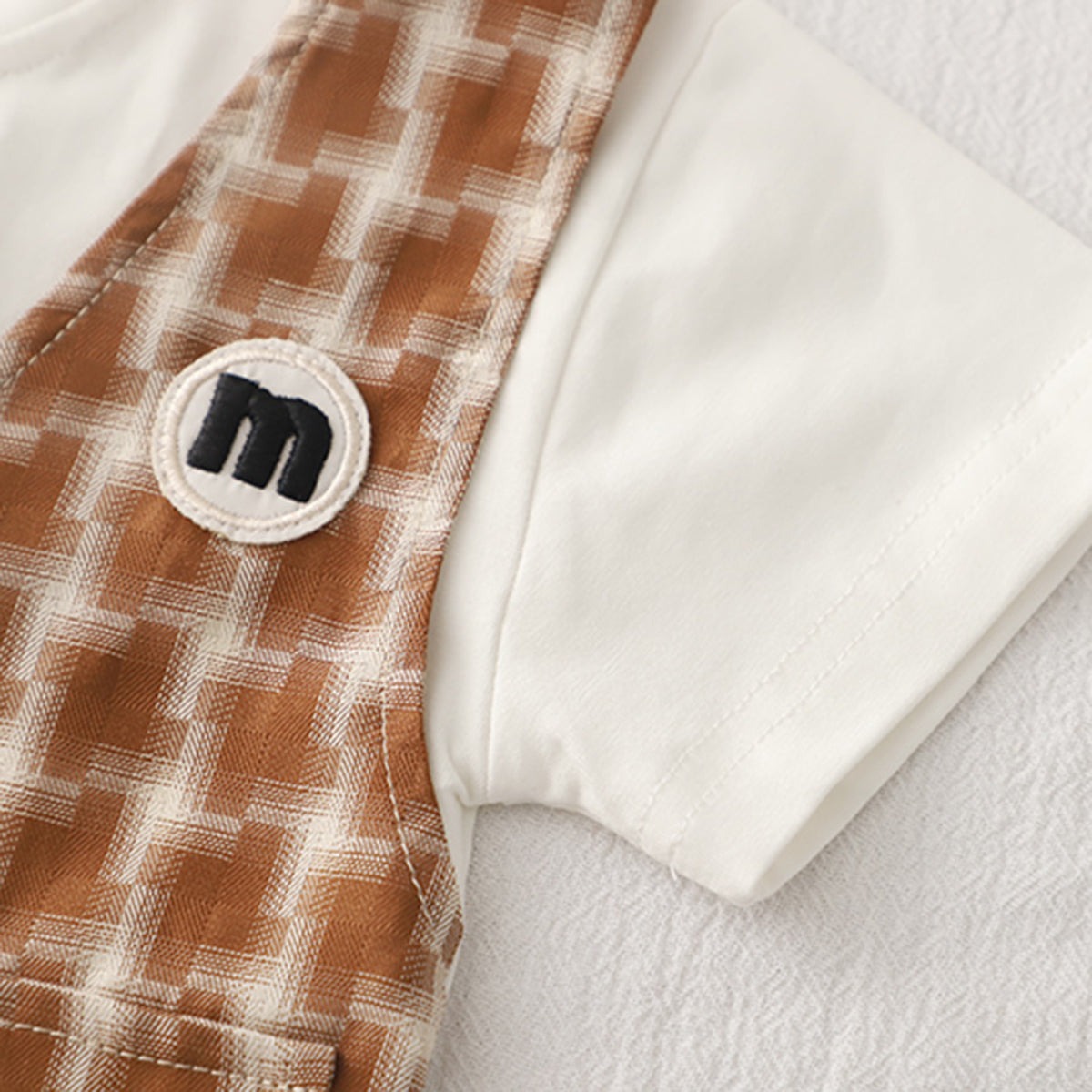 Boys Attached Waistcoat T-Shirt With Brown Abstract Printed Shorts Set
