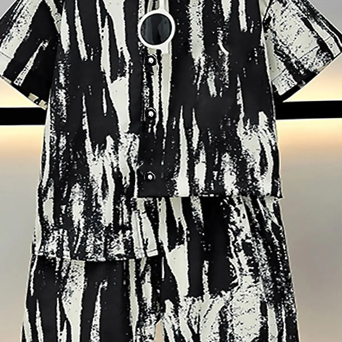 Boys Black Abstract Print Short Sleeves Shirt With Shorts Co-ord Sets