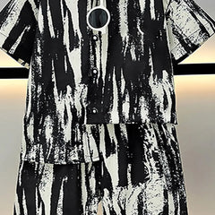 Boys Black Abstract Print Short Sleeves Shirt With Shorts Co-ord Sets