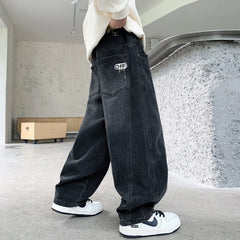 Boys Black Typographic Print Baggy Fit Denim Jeans