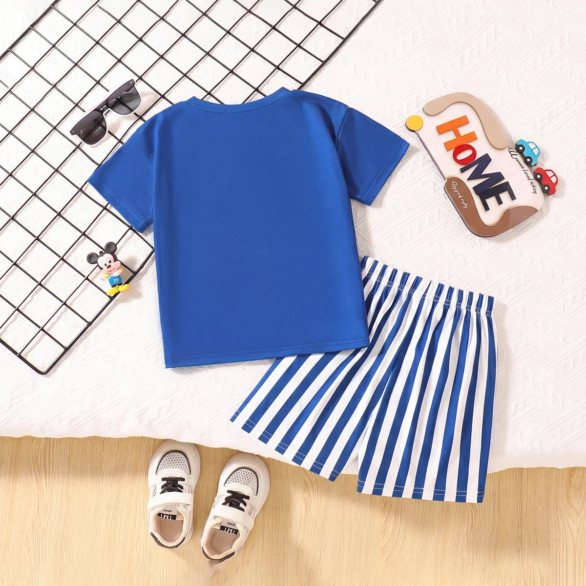Boys Blue Mickey Mouse Print Short Sleeve T-Shirt With Shorts Sets
