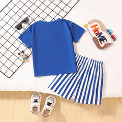 Boys Blue Mickey Mouse Print Short Sleeve T-Shirt With Shorts Sets