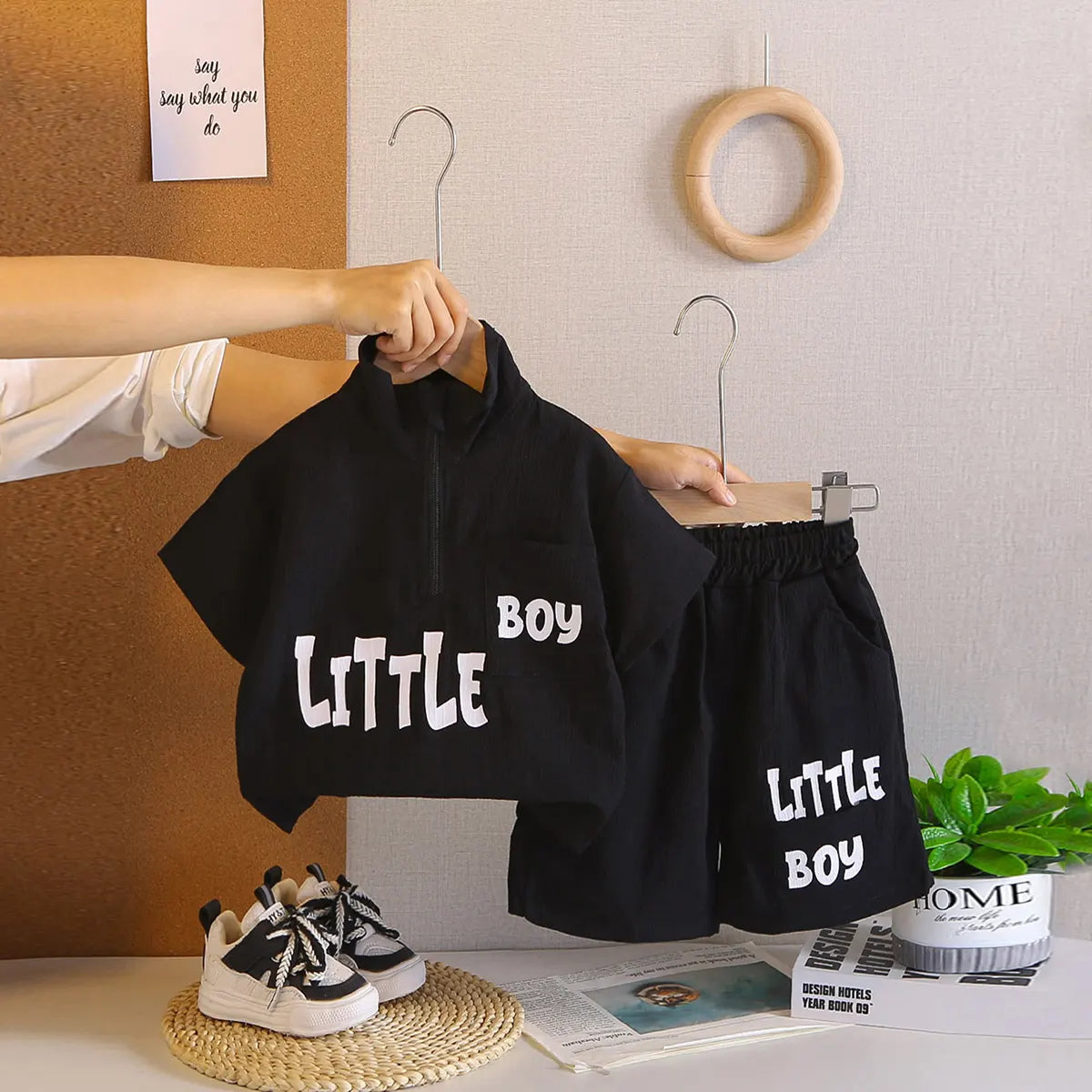 Boys Black Typographic Printed Oversized T-Shirt With Shorts Co-ord Sets