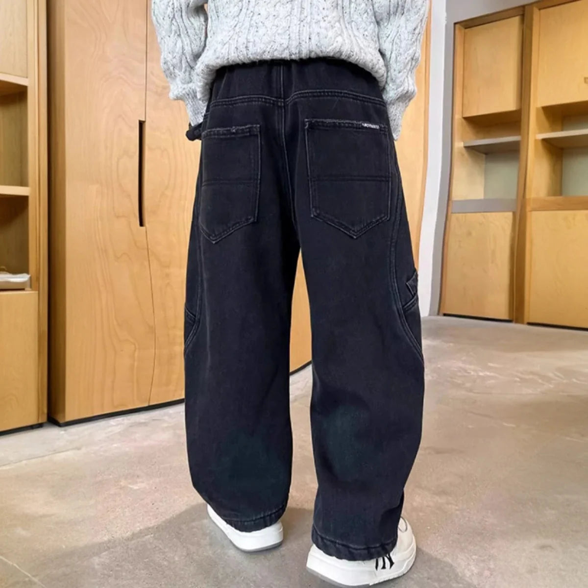 Boys Black Solid Relaxed Fit Denim Jeans