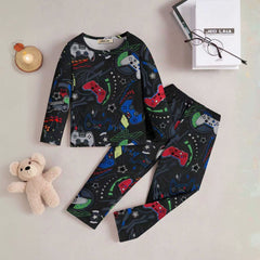 Boys Black Gaming Printed Glow in the Dark T-Shirt & Pajama Co-ord Set