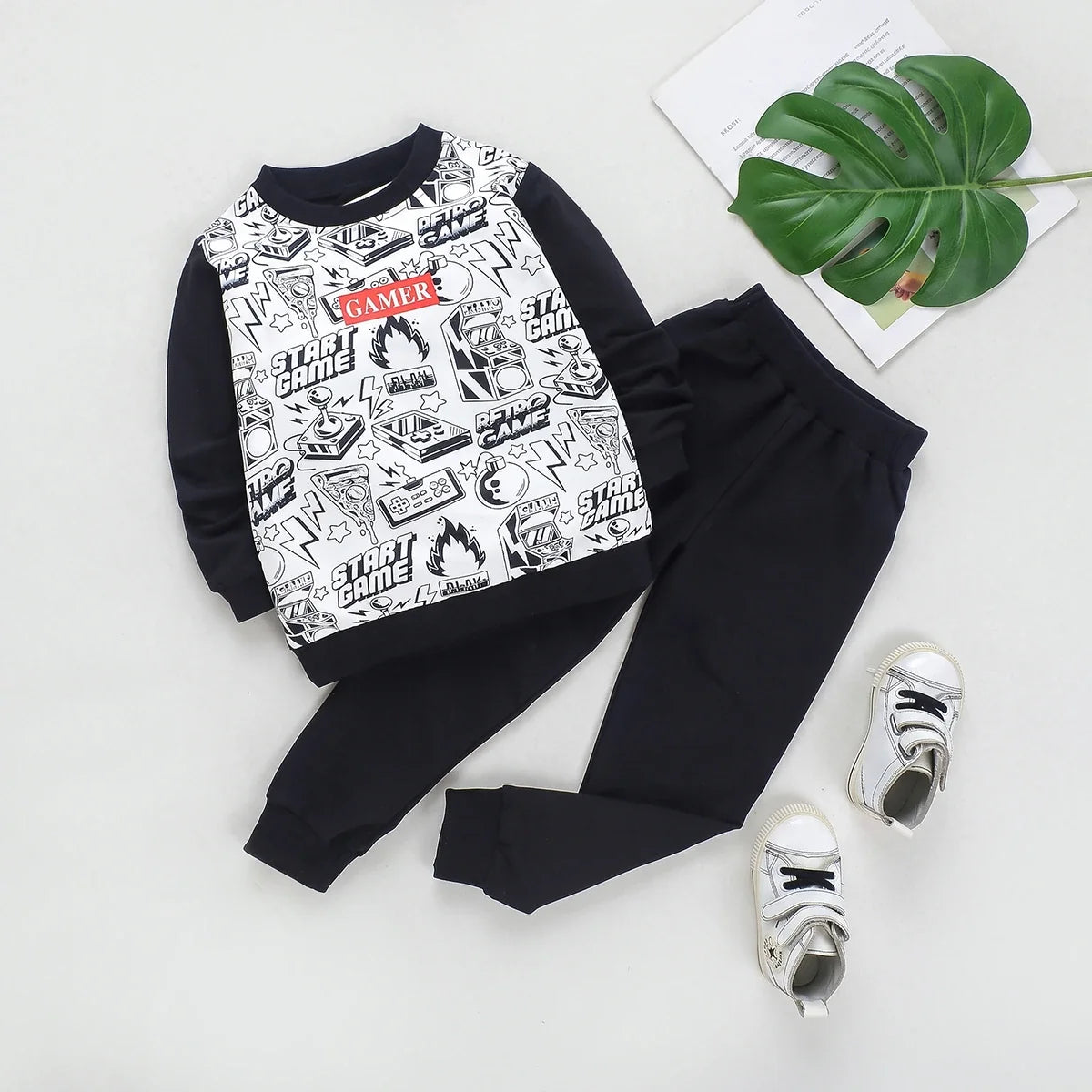 Boys Black Gaming Print Sweatshirt With Joggers Sets