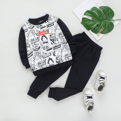 Boys Black Gaming Print Sweatshirt With Joggers Sets