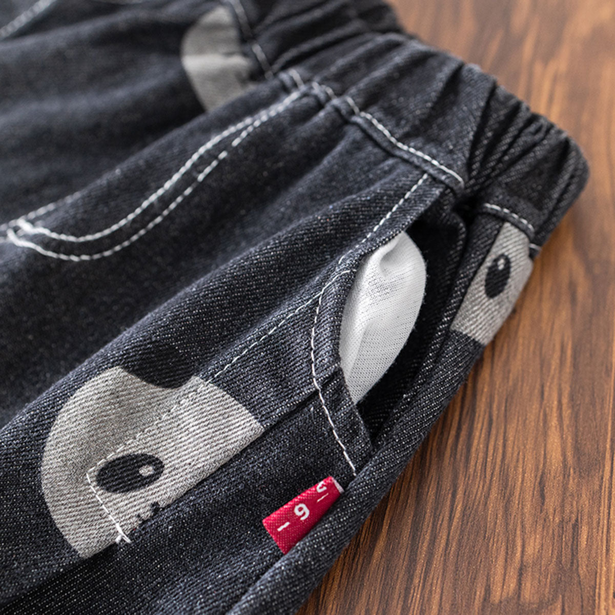 Boys Black Panda Printed Denim Jacket With T-Shirt & Joggers Set